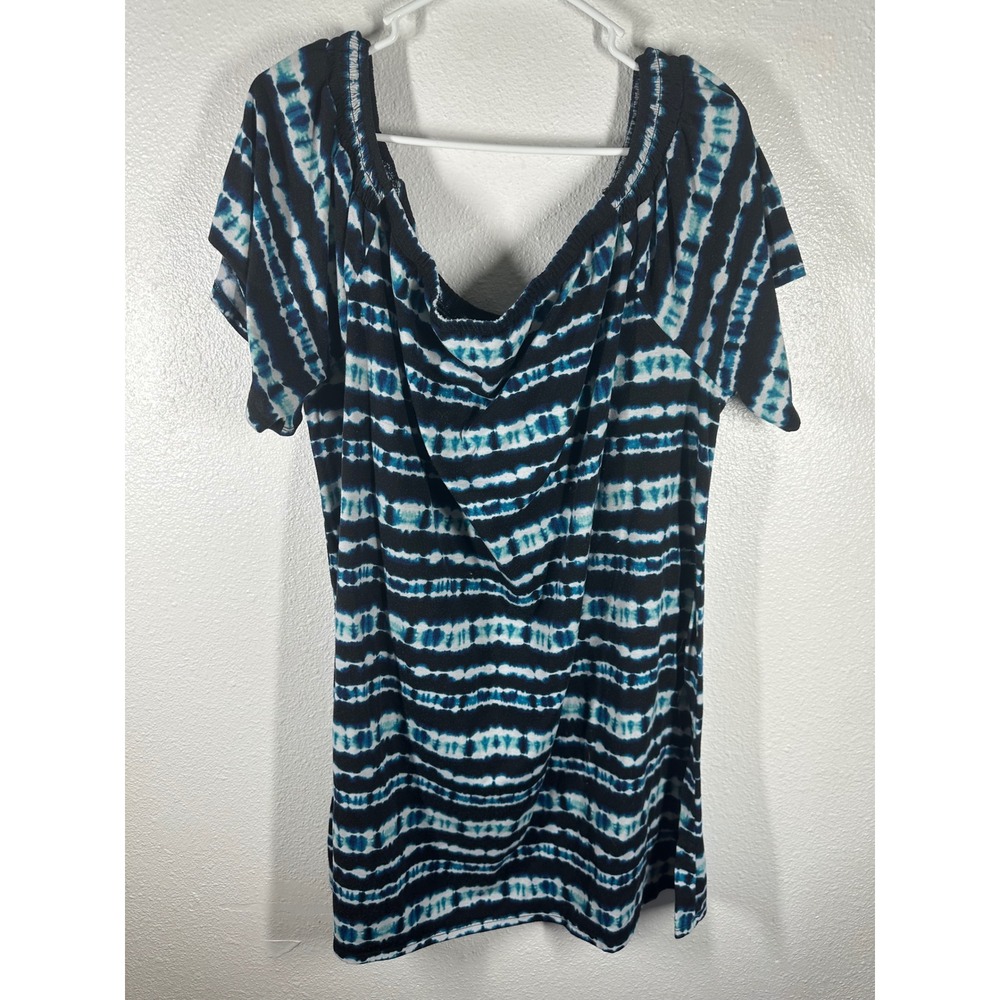 West Loop Tunic Top Womens XXL Blue Tie Dye Stripe Scoop Neck Short Sleeve Shirt